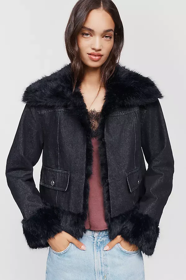 100% Cotton Faux Fur Trim Jacket