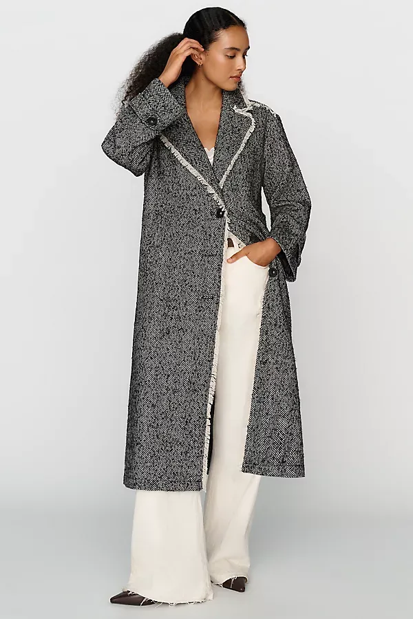 Juliet Fringed Trim Longline Coat Jacket