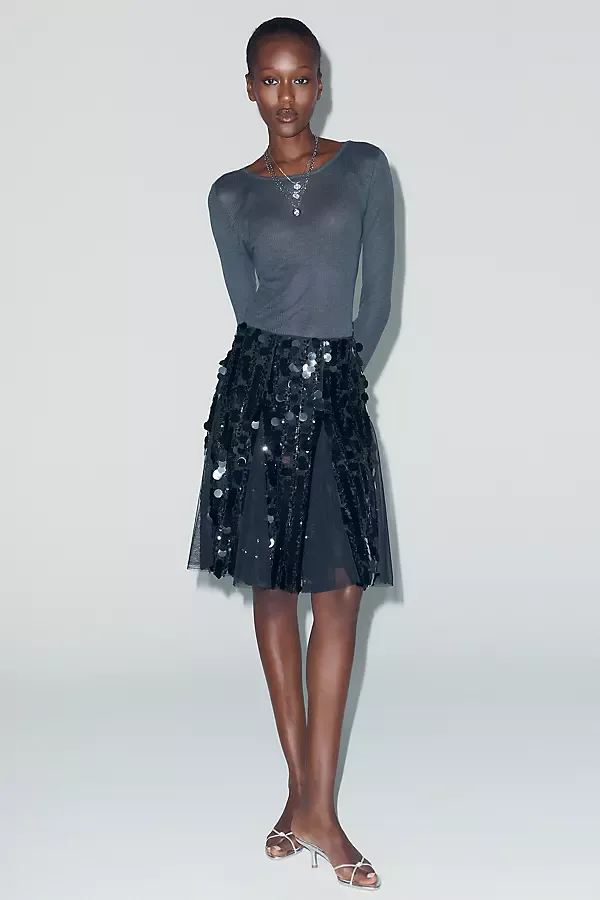 Sequined Godet Mini Skirt