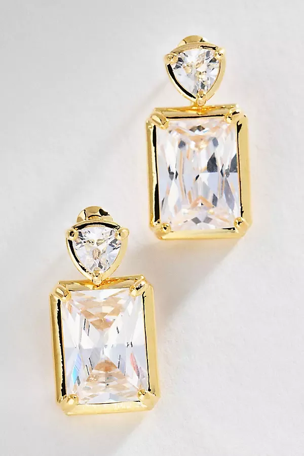 Emerald Cut Front Back Earrings