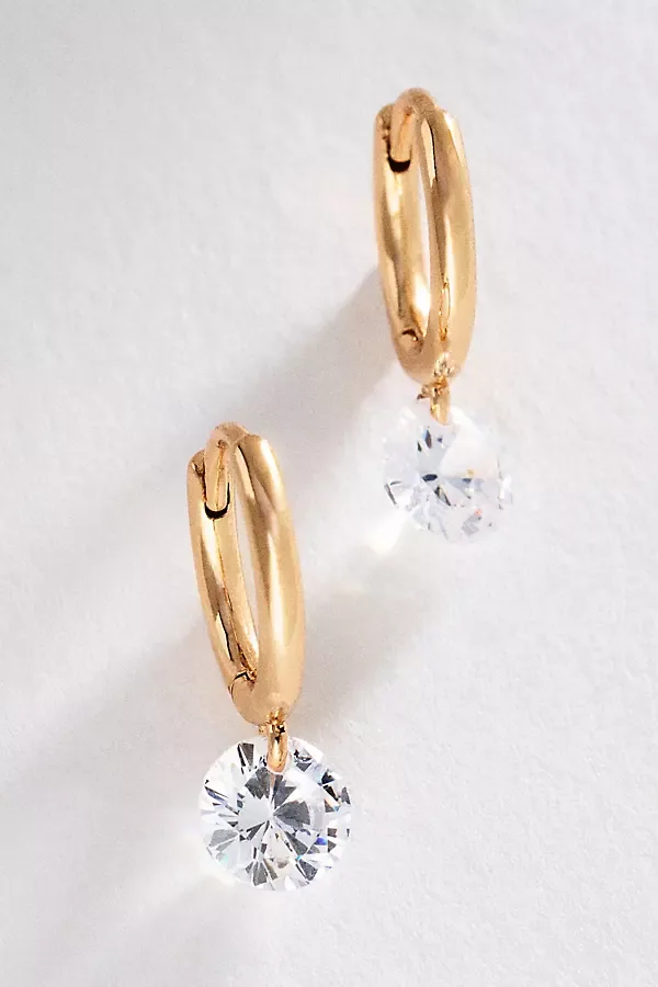 Demi Fine Huggie Hoop Drop Crystal Earrings by Anthropologie