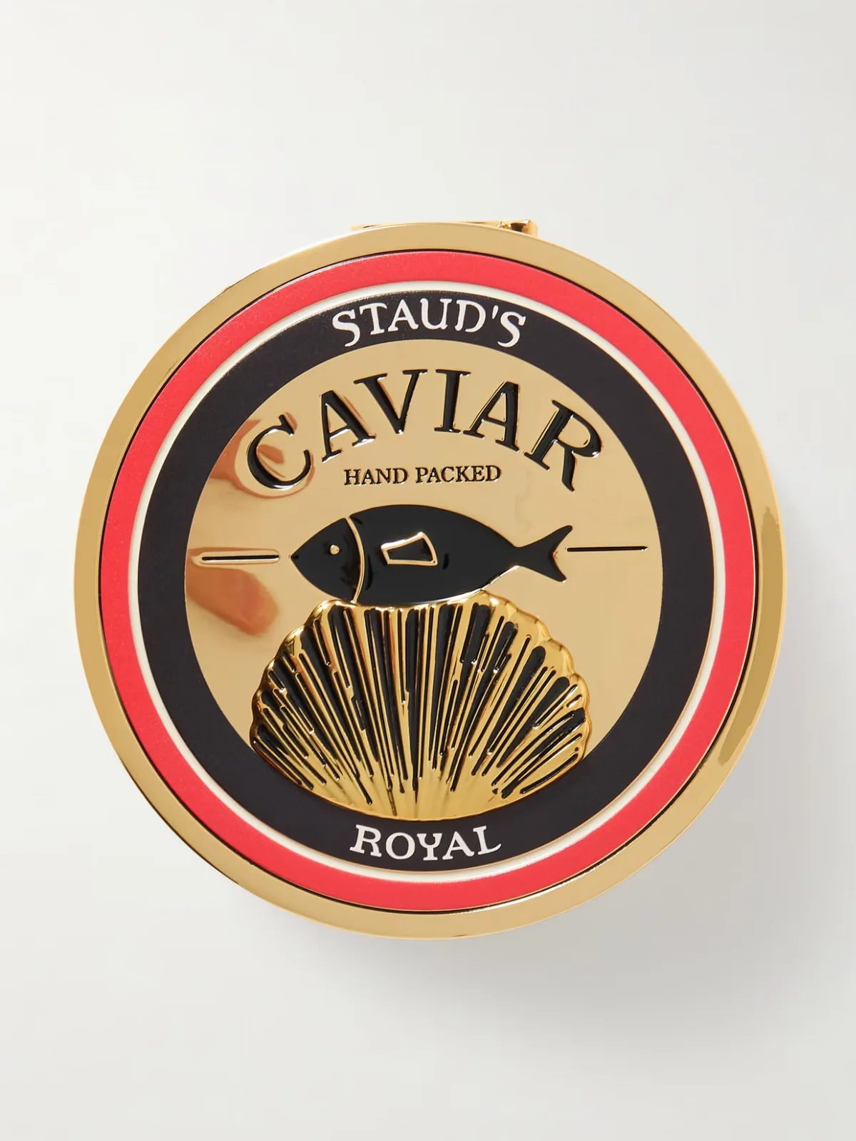 - Caviar Enamel Gold-tone Clutch - by STAUD