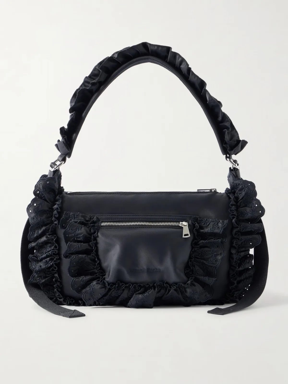 - Pillowcase Broderie Anglaise-trimmed Shell Shoulder Bag -