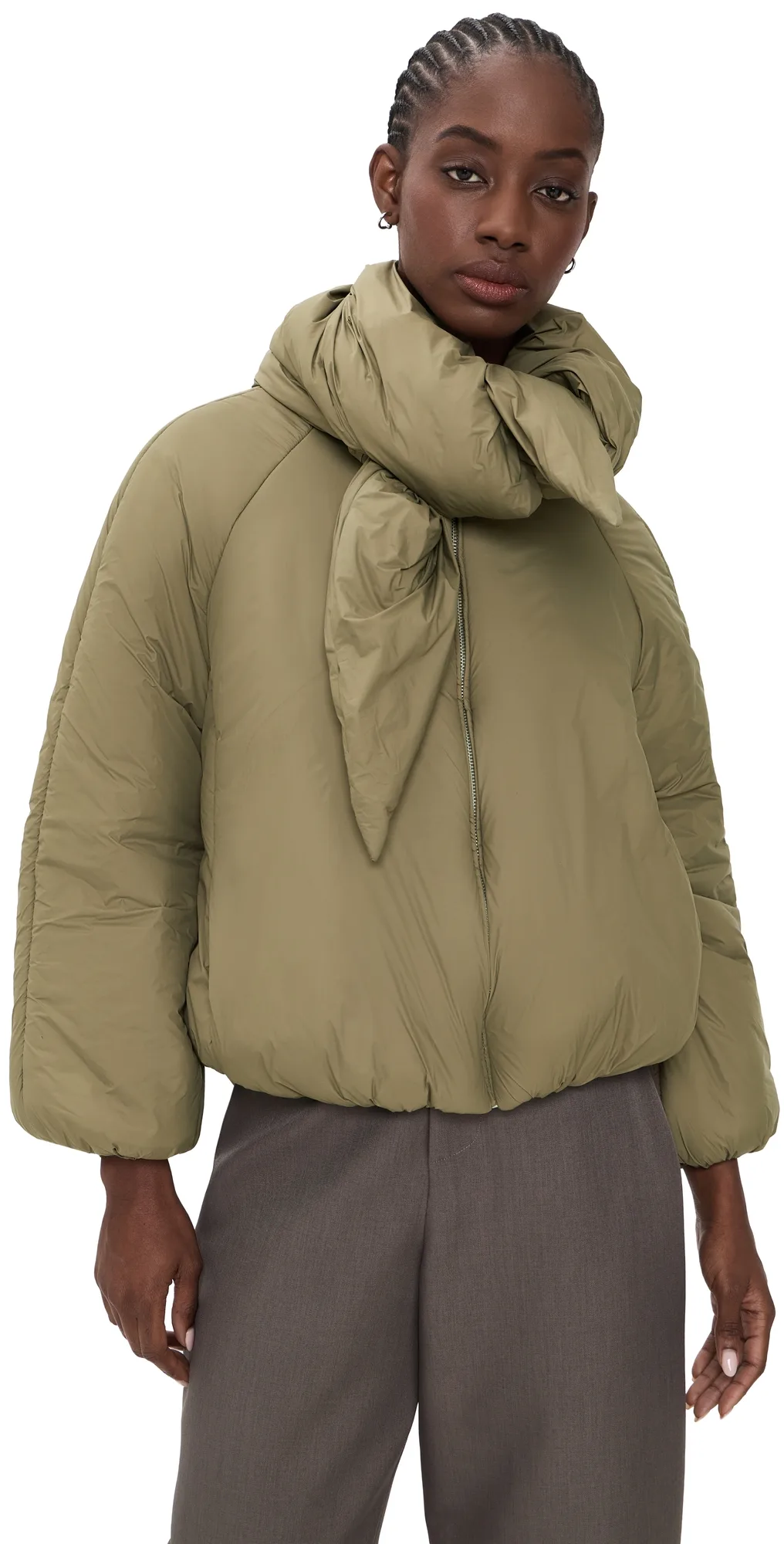 Cropped Quilted Scarf Collar Puffer Jacket