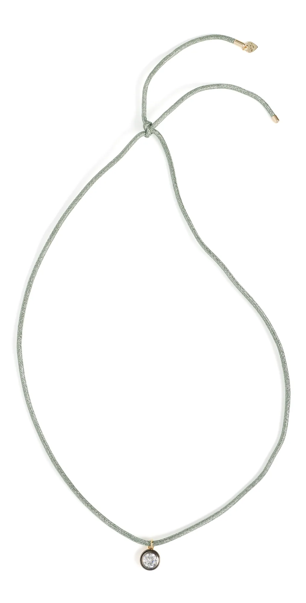 Rhodium Bezel Green Sparkle Cord Necklace