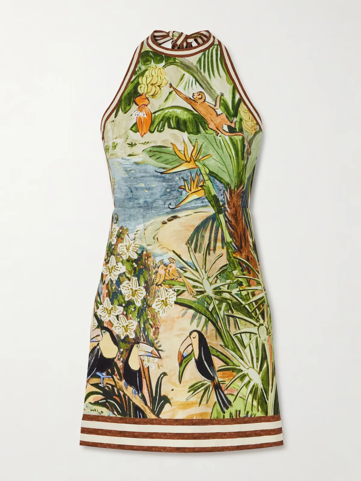- Toucan Tango Halterneck Printed Organic Cotton Mini Dress -