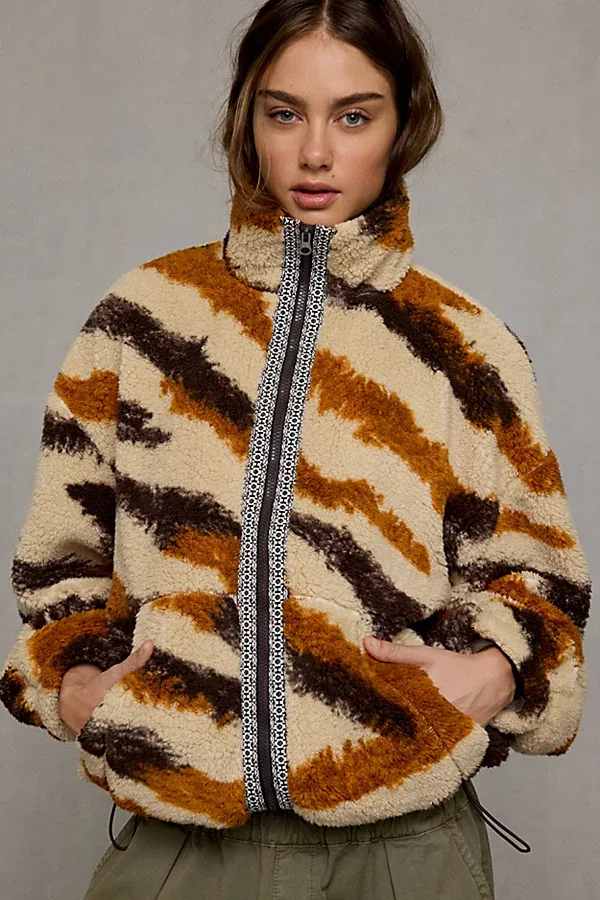 Mae Printed Piled Fleece Zip-Up Jacket