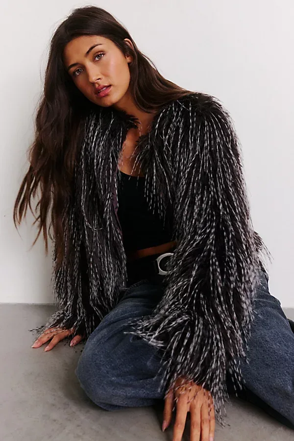 Vetra Cropped Faux Fur Jacket