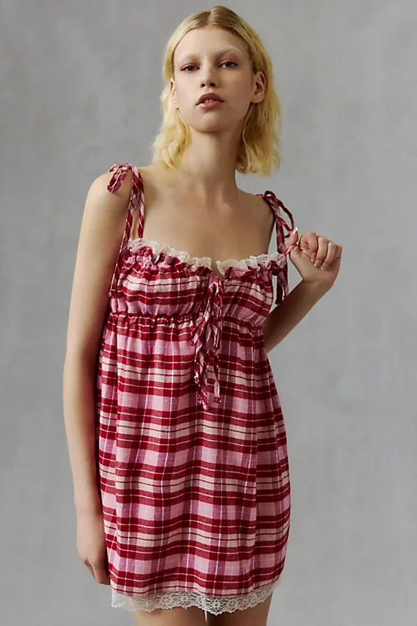 Out From Under Cat Nap Flannel Babydoll Mini Dress