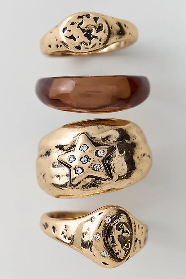 Perfect Places Mixed Materials Rings Set by Urban Outfitters