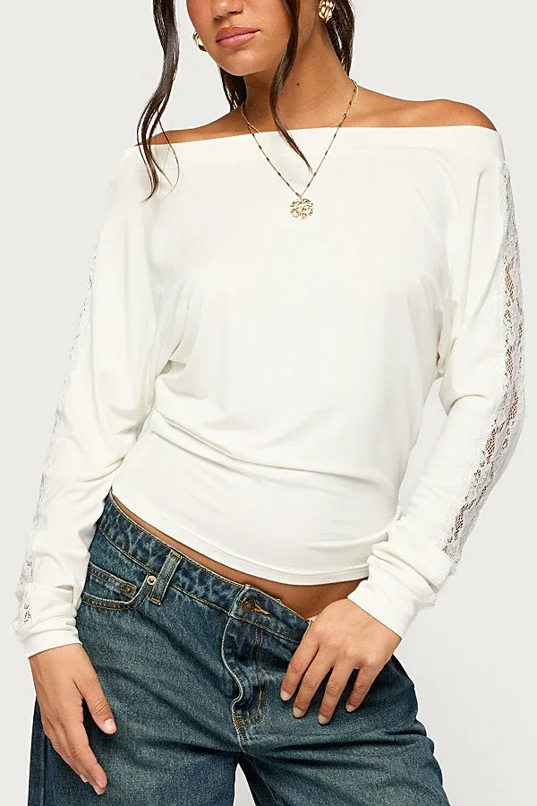 Breda Lacey Off Shoulder Long Sleeve Top