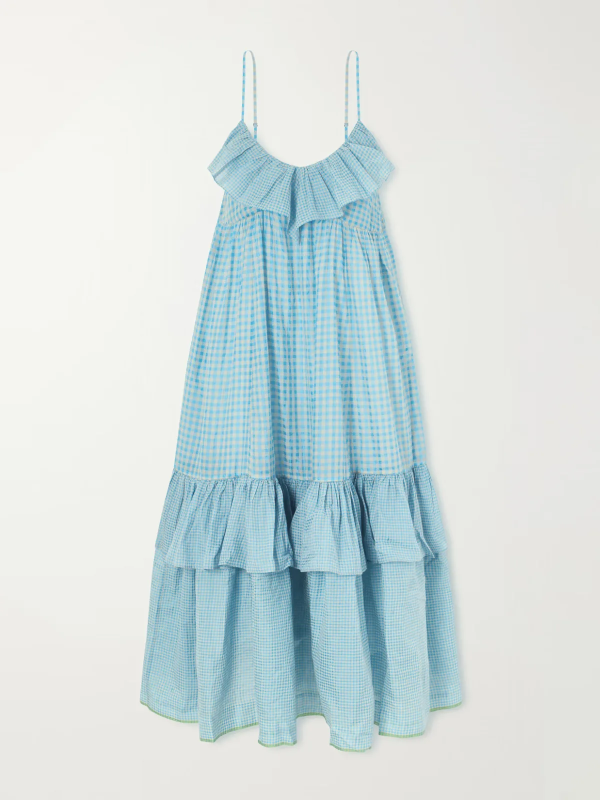 - Teek Ruffled Tiered Checkered Cotton Silk Dress -
