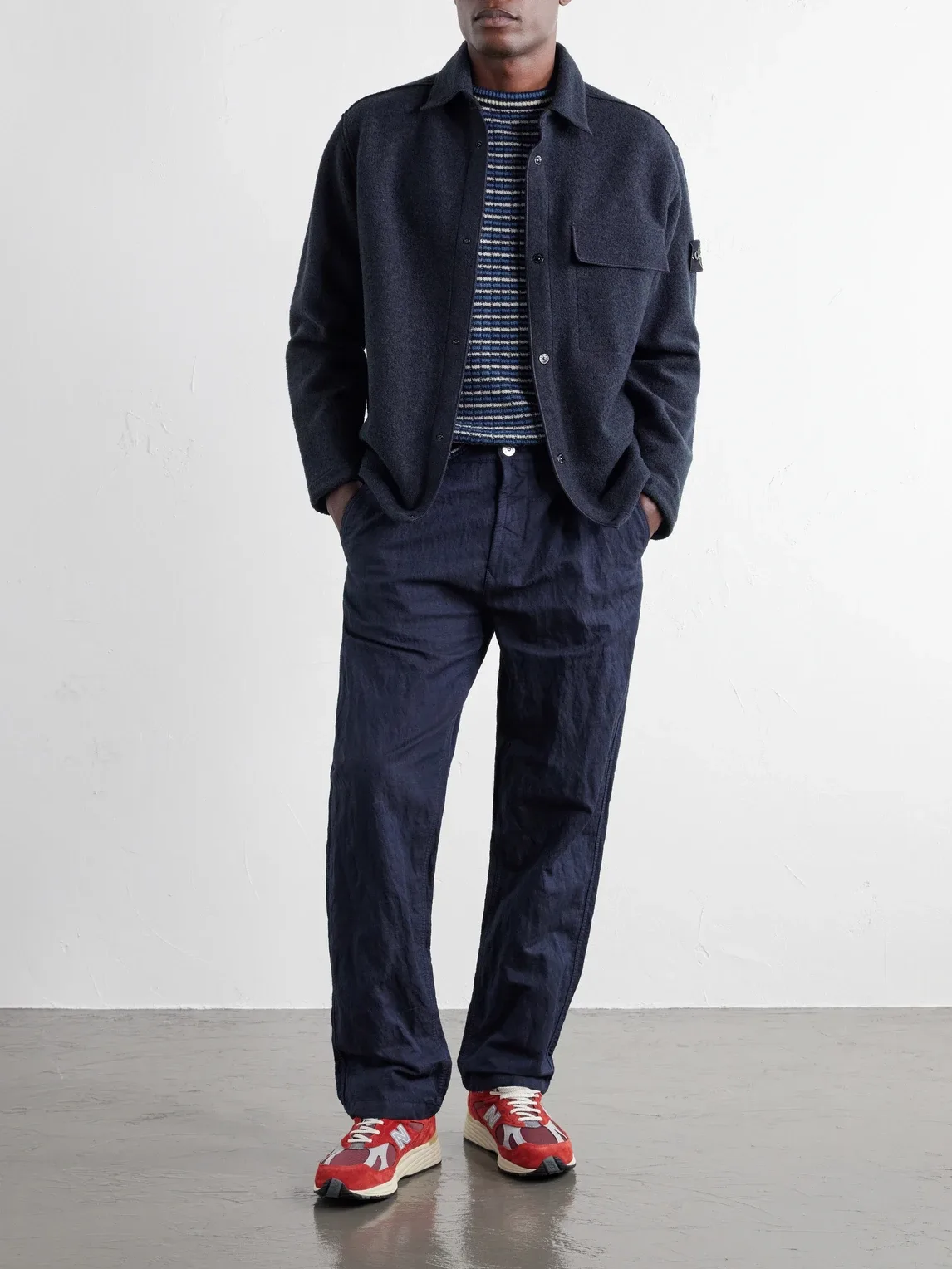 Straight-Leg Diagonal Cotton Wool-TC Twill Trousers