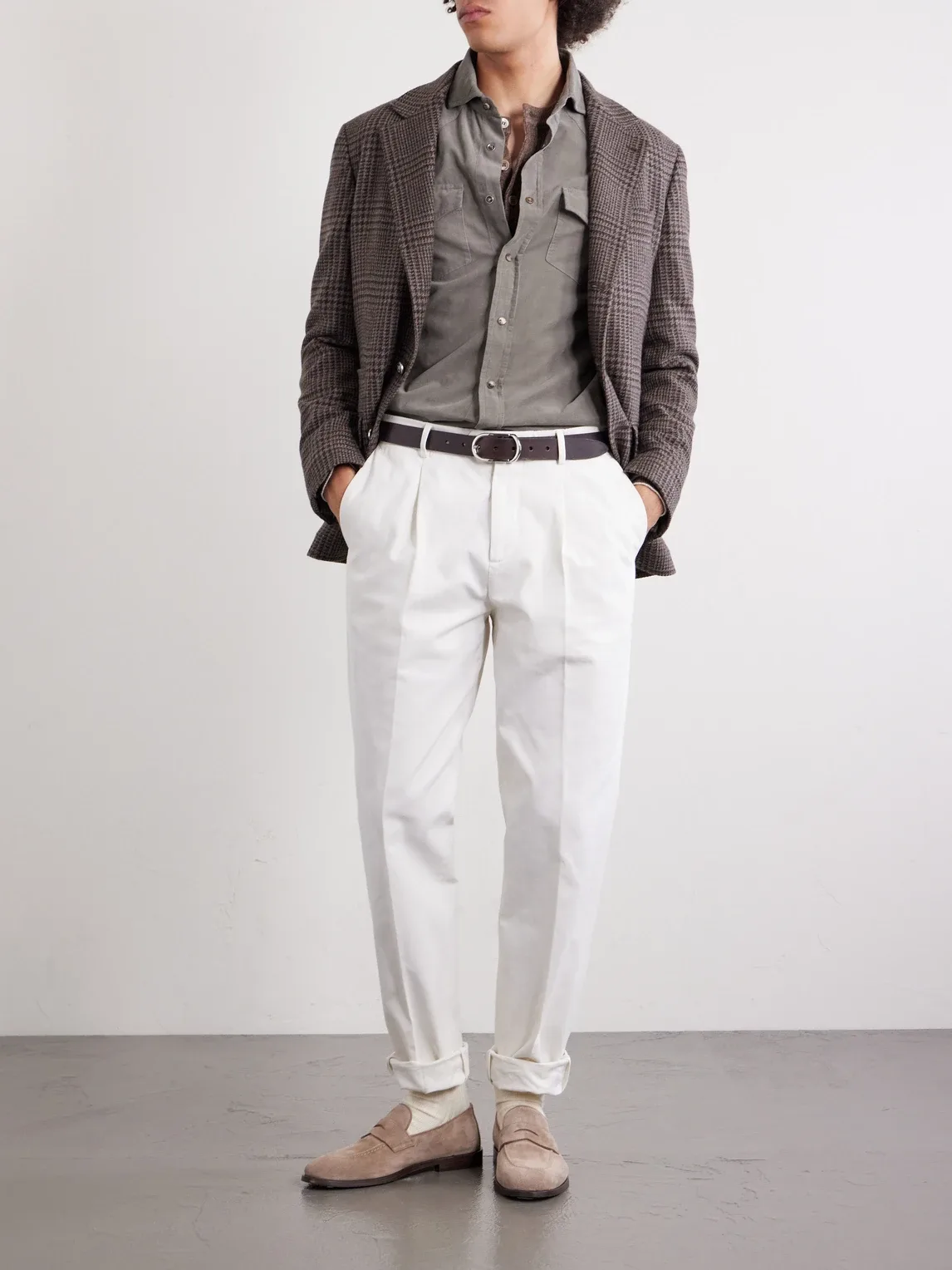 Cutaway-Collar Cotton-Corduroy Western Shirt