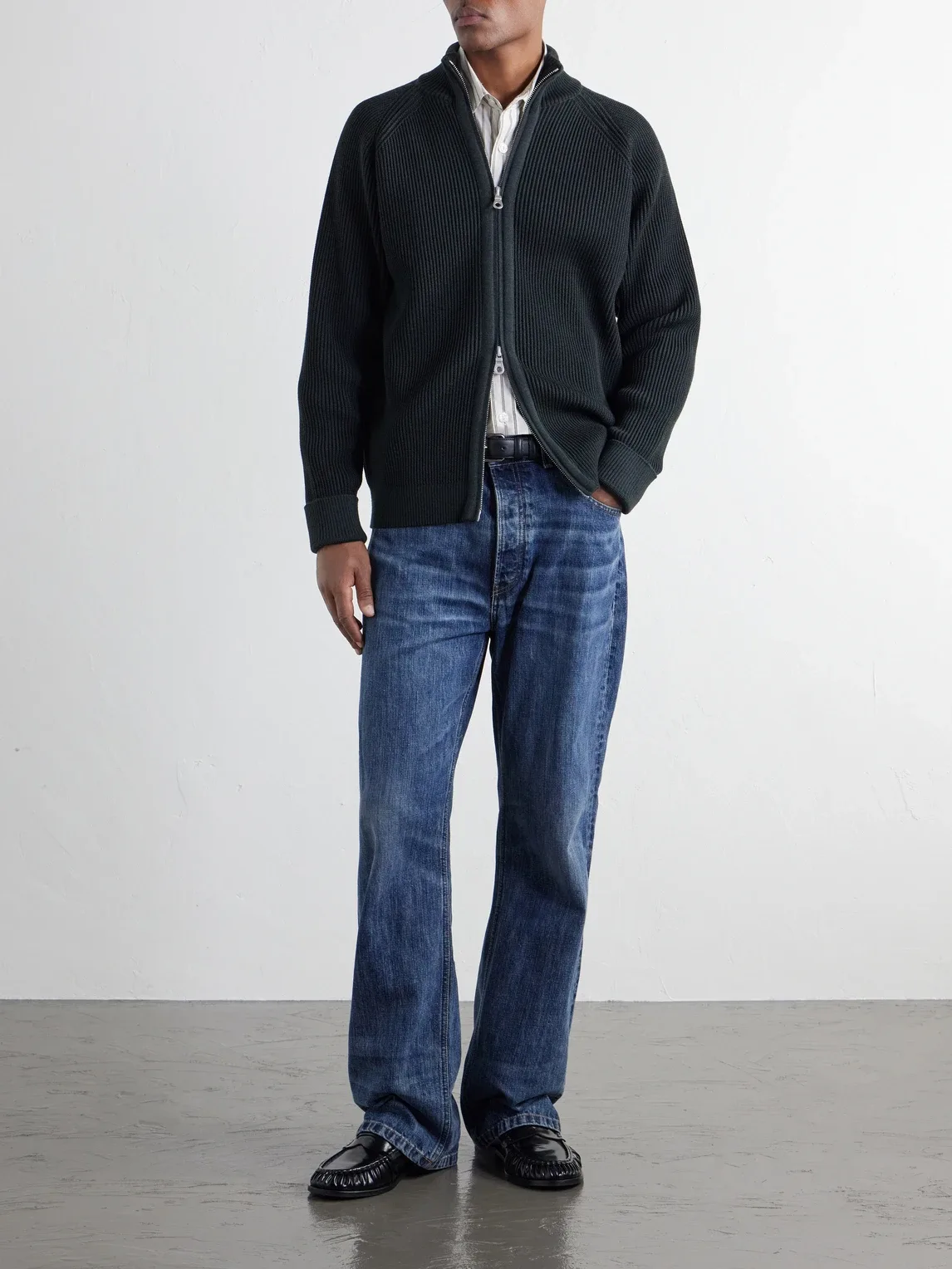 Render Ribbed Virgin Wool Zip-Up Sweater