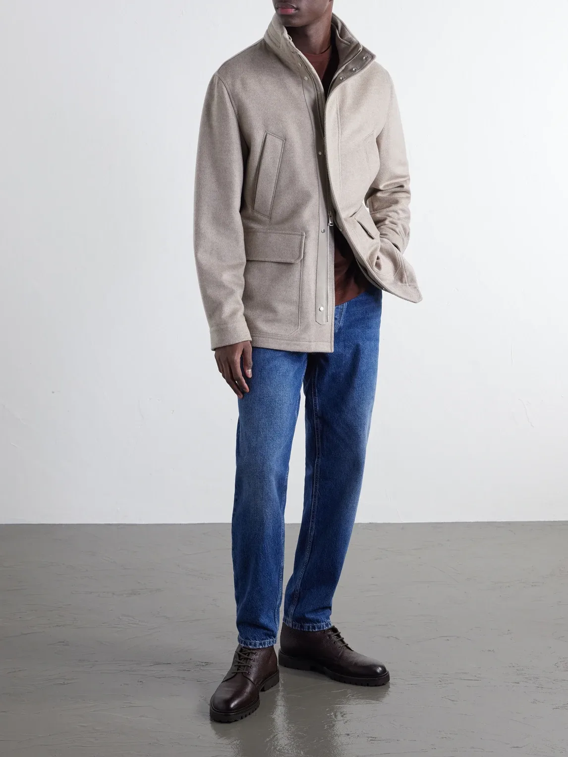 Hooded Padded Felted Leather-Trimmed Cashmere Coat