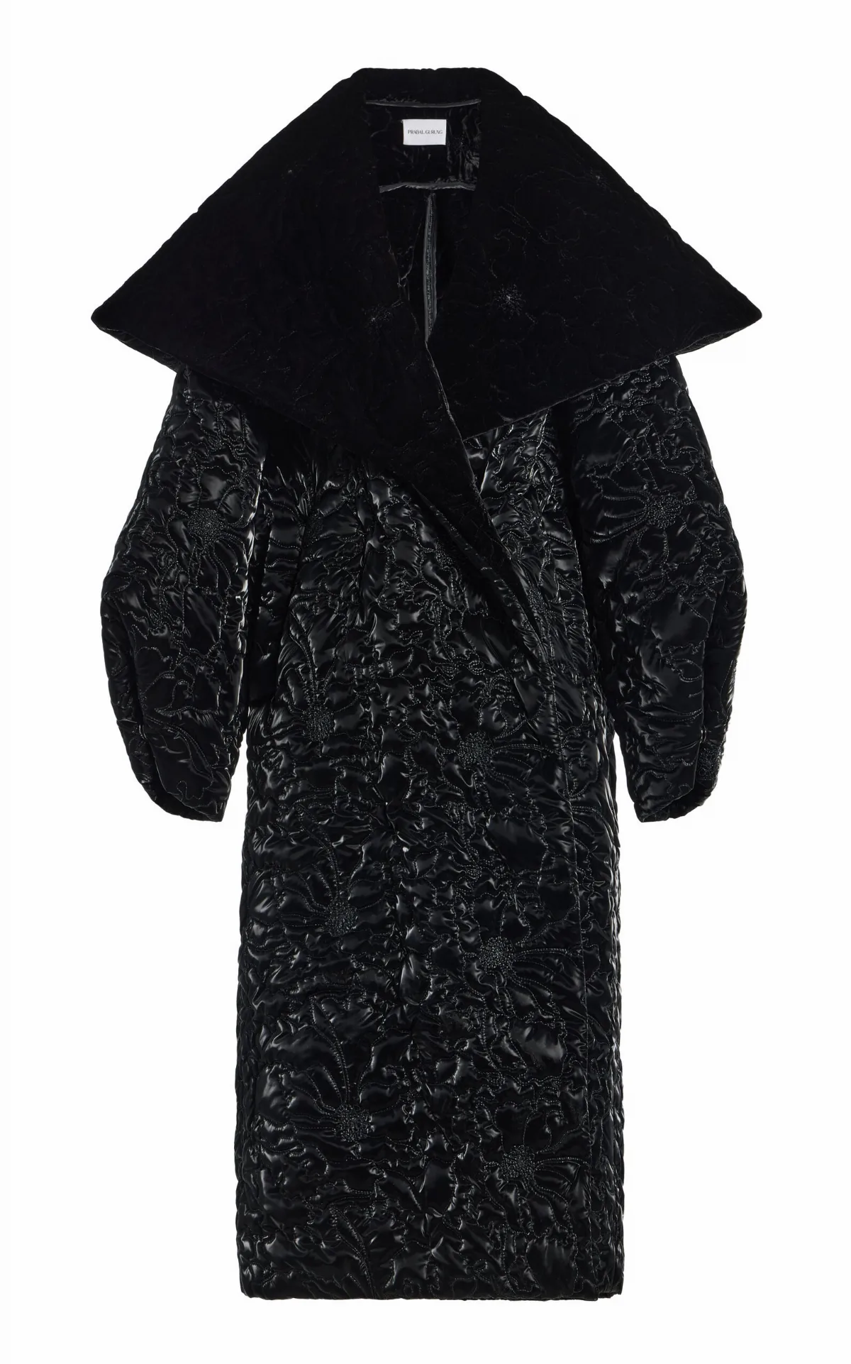 Atelier Prabal Gurung Quilted Floral Velvet Cocoon Coat