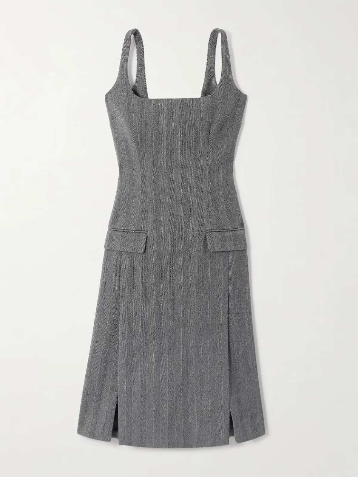 - Striped Herringbone Wool-blend Dress -