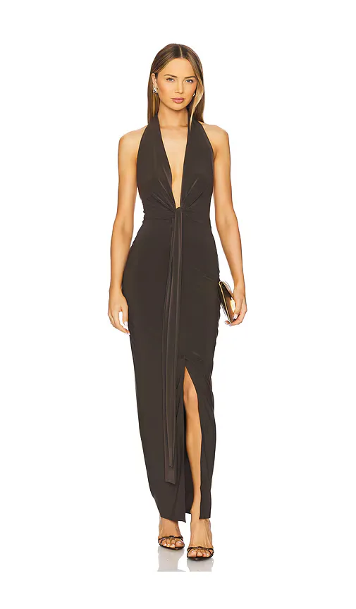 Norma Kamali x Revolve Tie Front Halter Gown