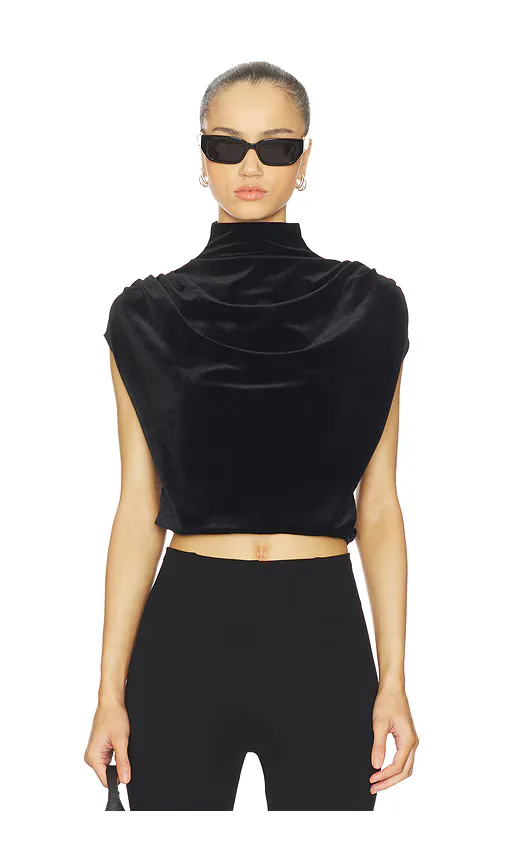 Velvet Draped Mockneck Crop Top