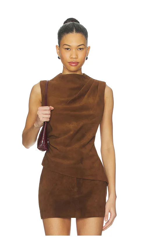AEXAE x Revolve Leather Suede Ruched Top