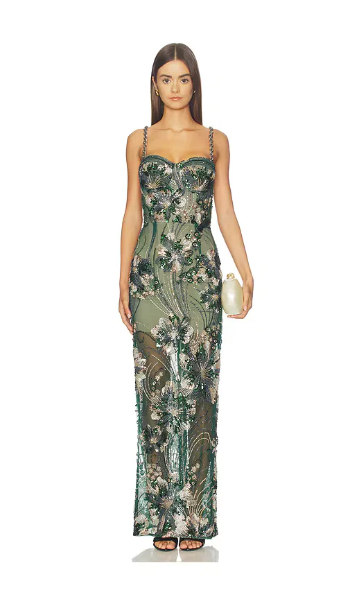 Embellished Maxi Dress with Diamond Straps