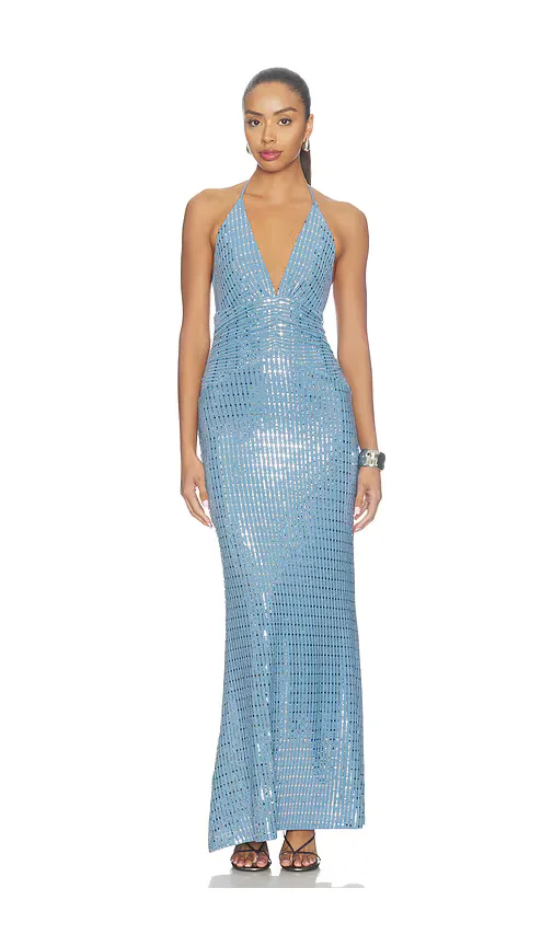 Nara Deep V-Neck Maxi Dress - Steel