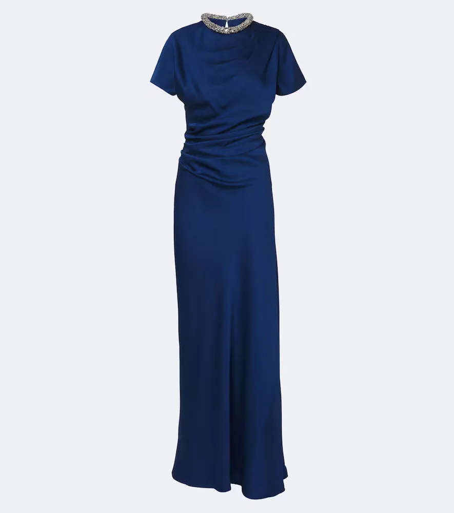 Eliza Embellished Draped Satin Gown