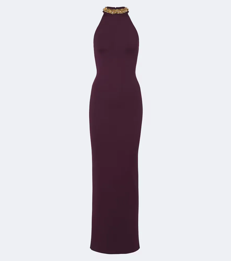 Embellished Knitted Halterneck Gown
