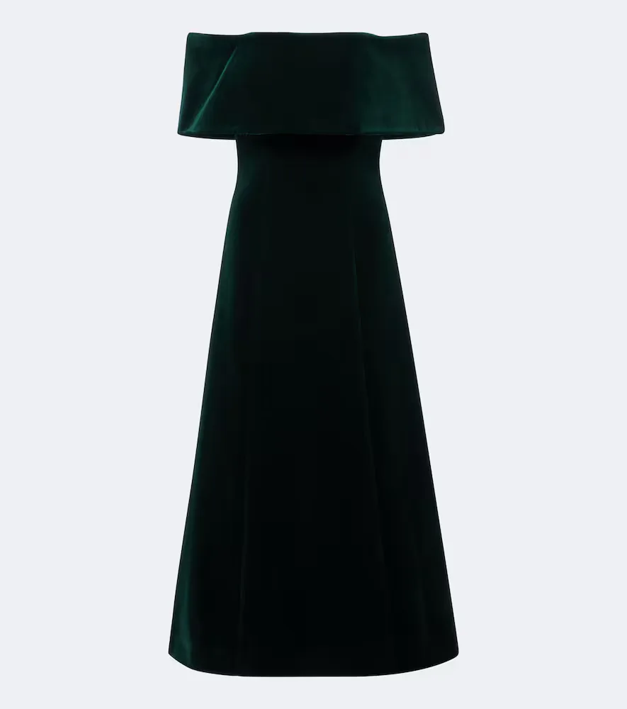 Off-Shoulder Cotton Velvet Midi Dress
