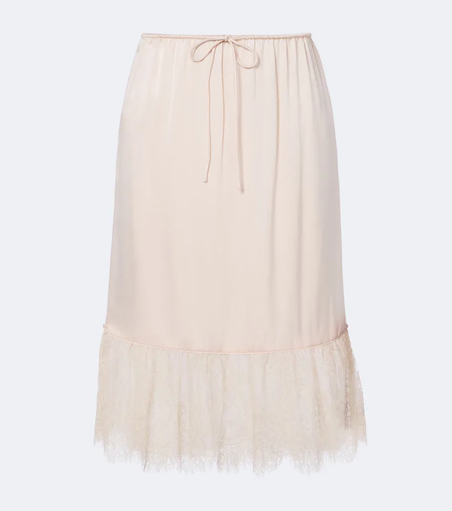 Blake Lace-Trimmed Silk Satin Midi Skirt