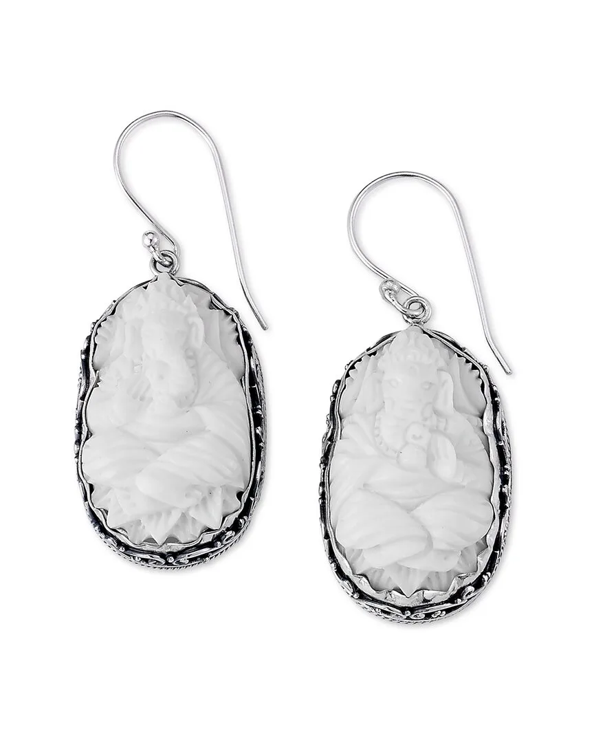 Silver Carved Bone Earrings by Samuel B