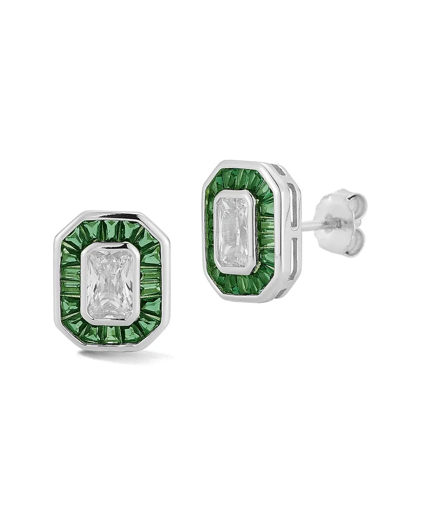 Silver Cz Emerald Baguette Earrings by Glaze Jewelry