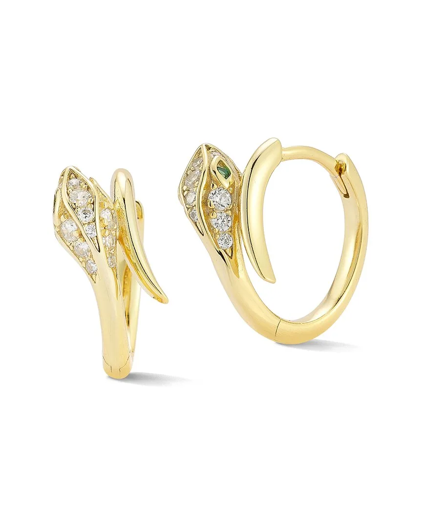 14K Over Silver Cz Bypass Snake Huggie Earrings by Sphera Milano