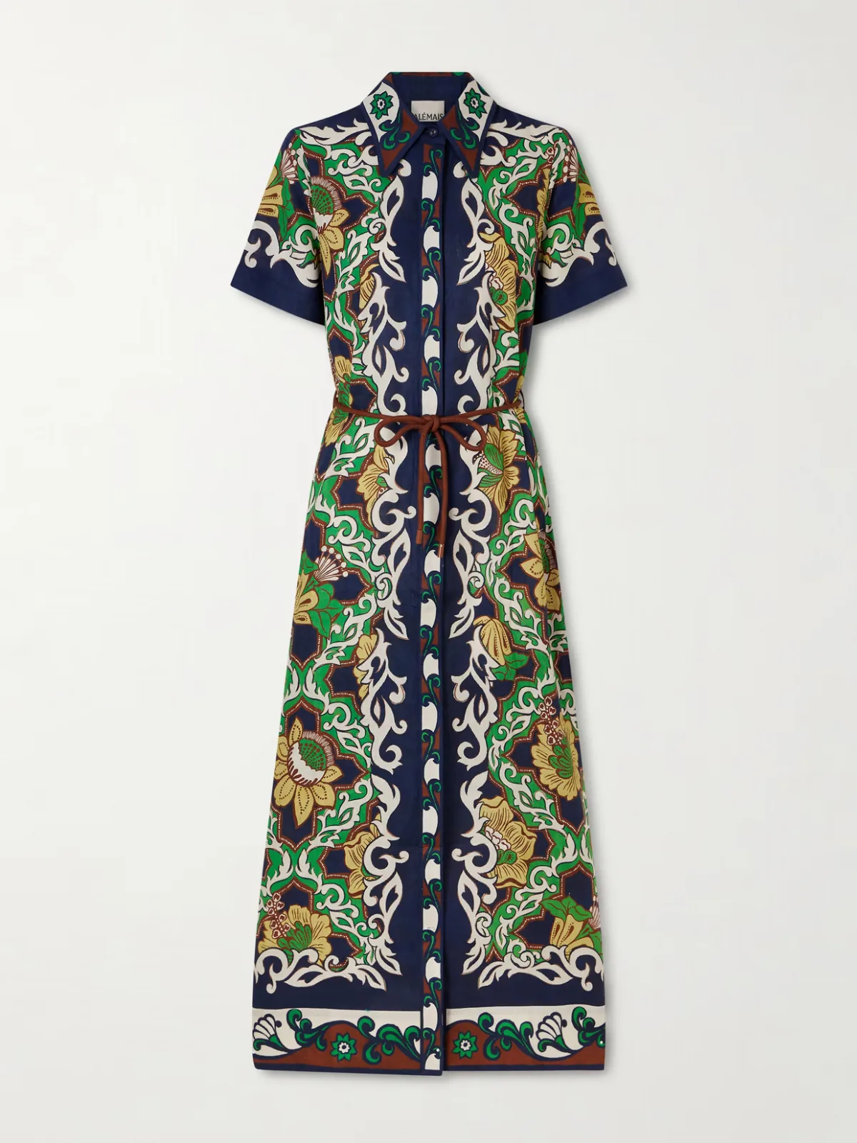 - Liana Printed Linen Midi Shirt Dress -