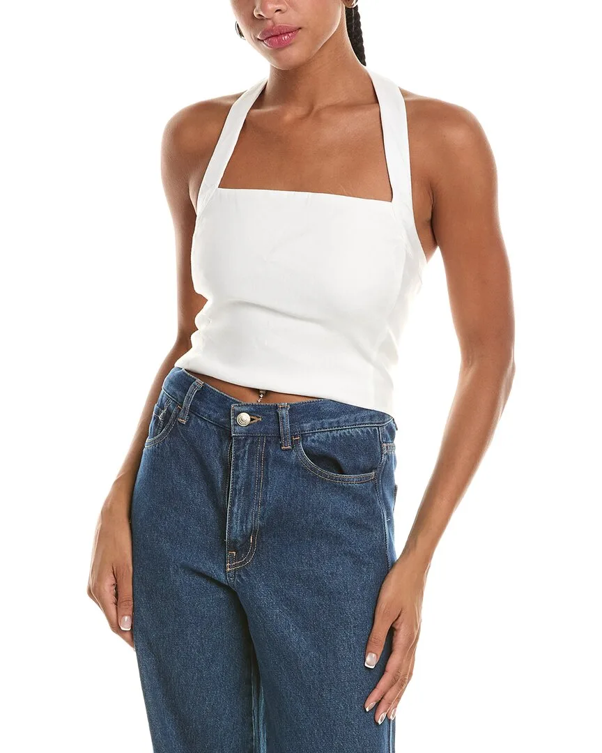 Fiona Halter Linen-Blend Cropped Top
