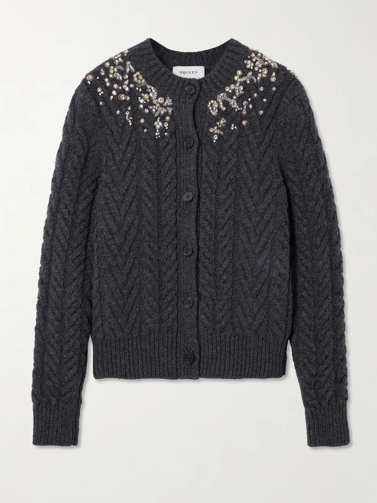 - Crystal-embellished Cable-knit Wool And Cashmere-blend Cardigan -