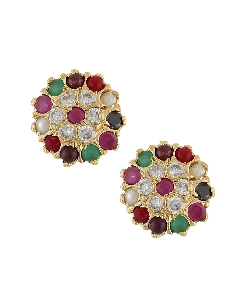 18K Plated 5.75 ct. tw. Gemstone & 3-4Mmmm Pearl Cz Disc Earrings by Liv Oliver