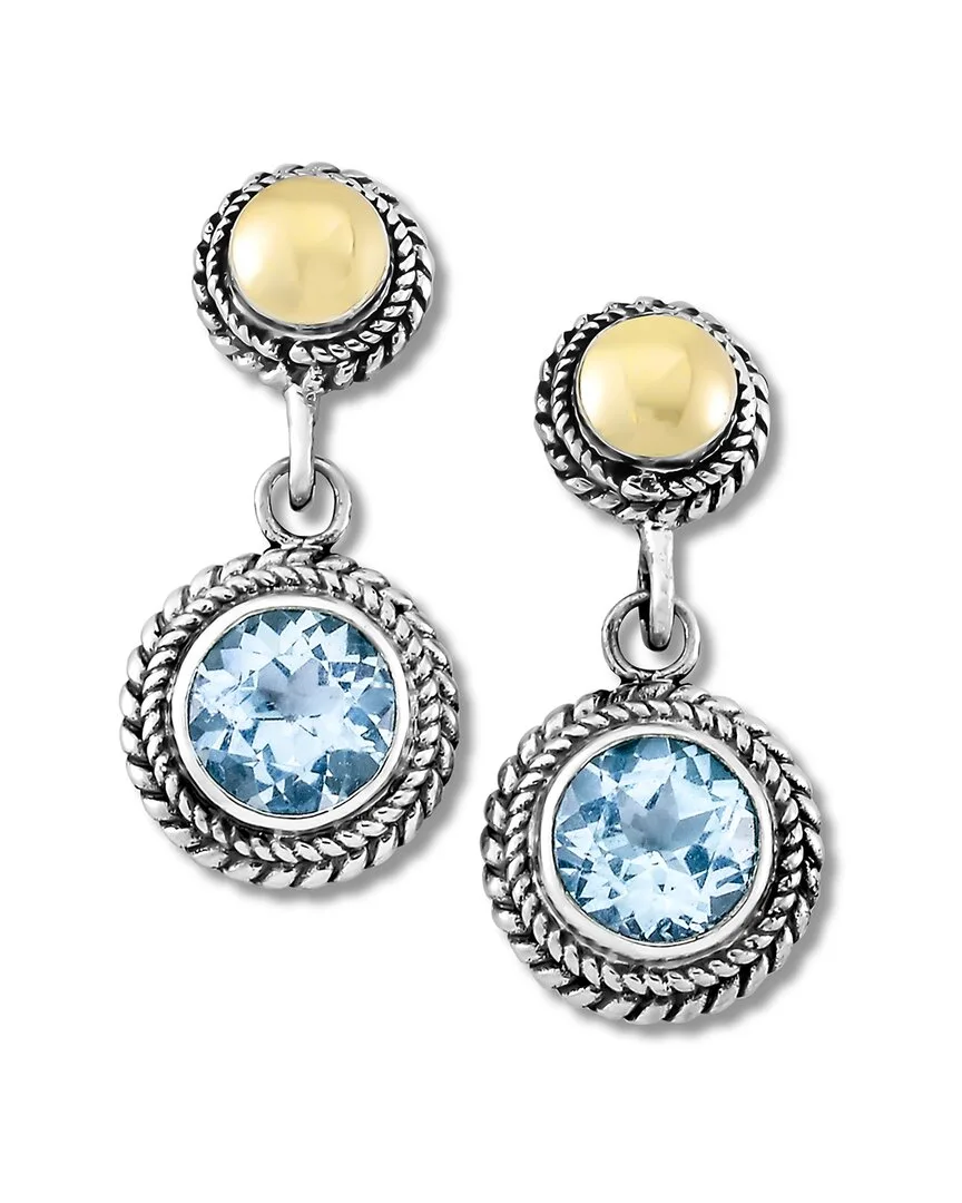 18K & Silver 0.65 ct. tw. Blue Topaz Basketweave Earrings by Samuel B