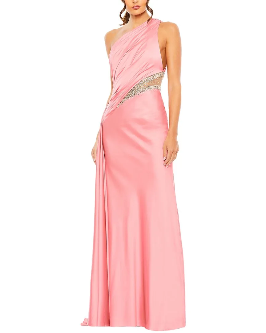Shoulder Embellished Satin Gown