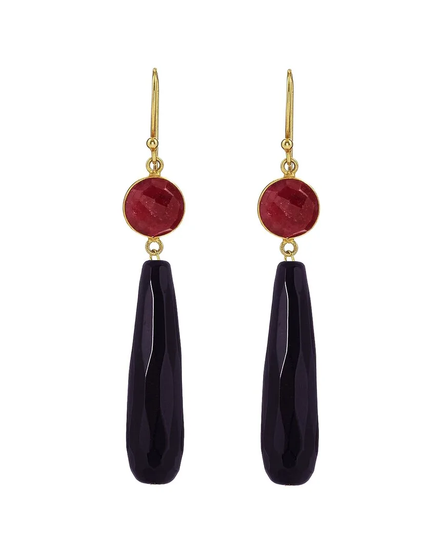 18K Plated 52.25 ct. tw. Ruby & Onyx Earrings