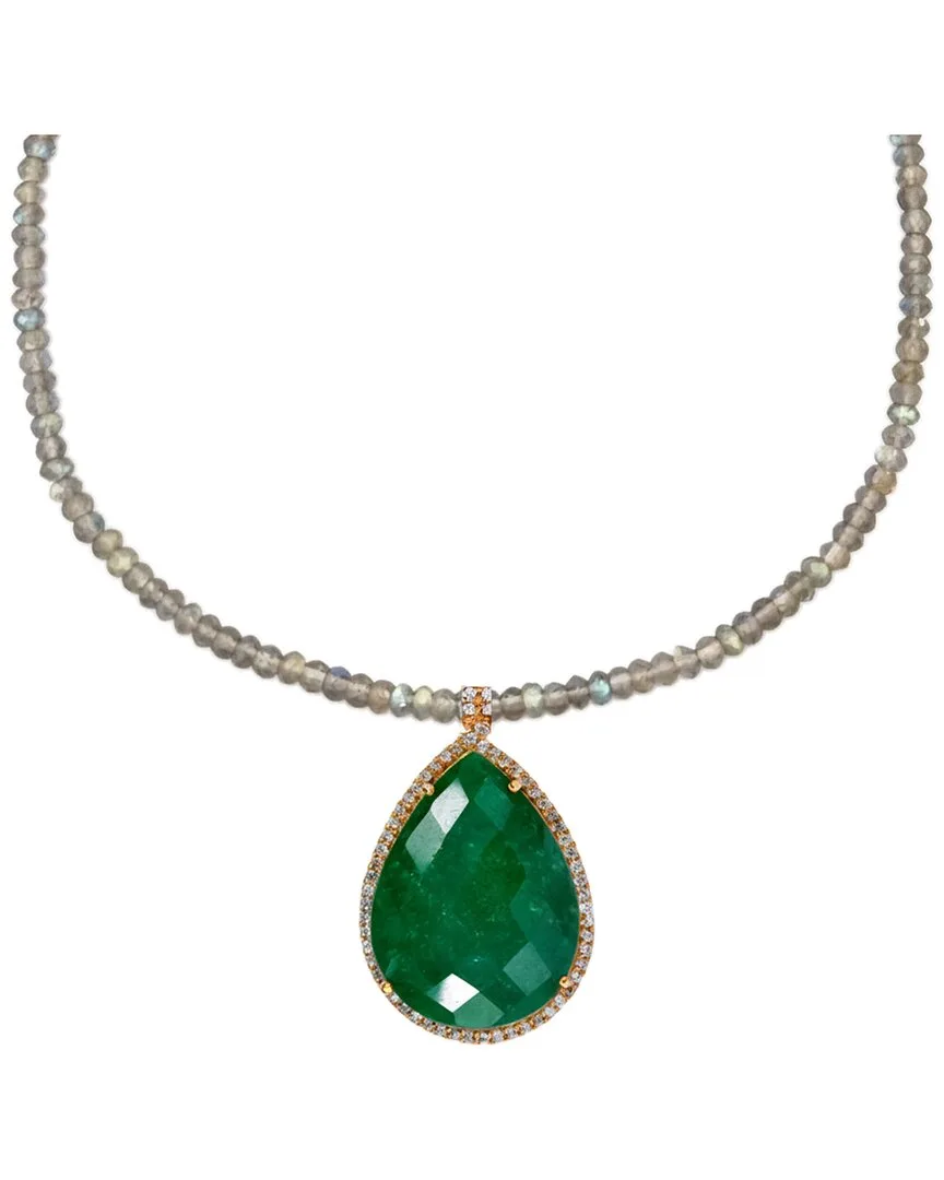18K Treated Emerald & Labradorite Cz Drop Necklace by Liv Oliver