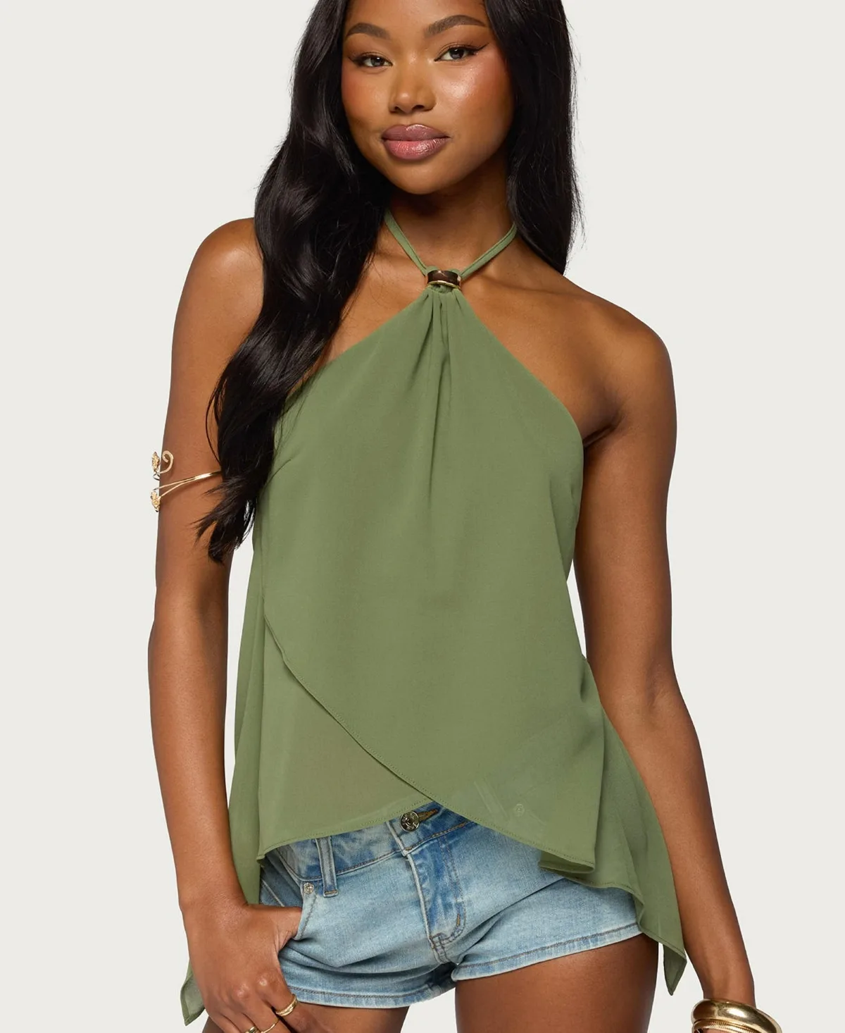 Chiffon Split Open Back Halter Top