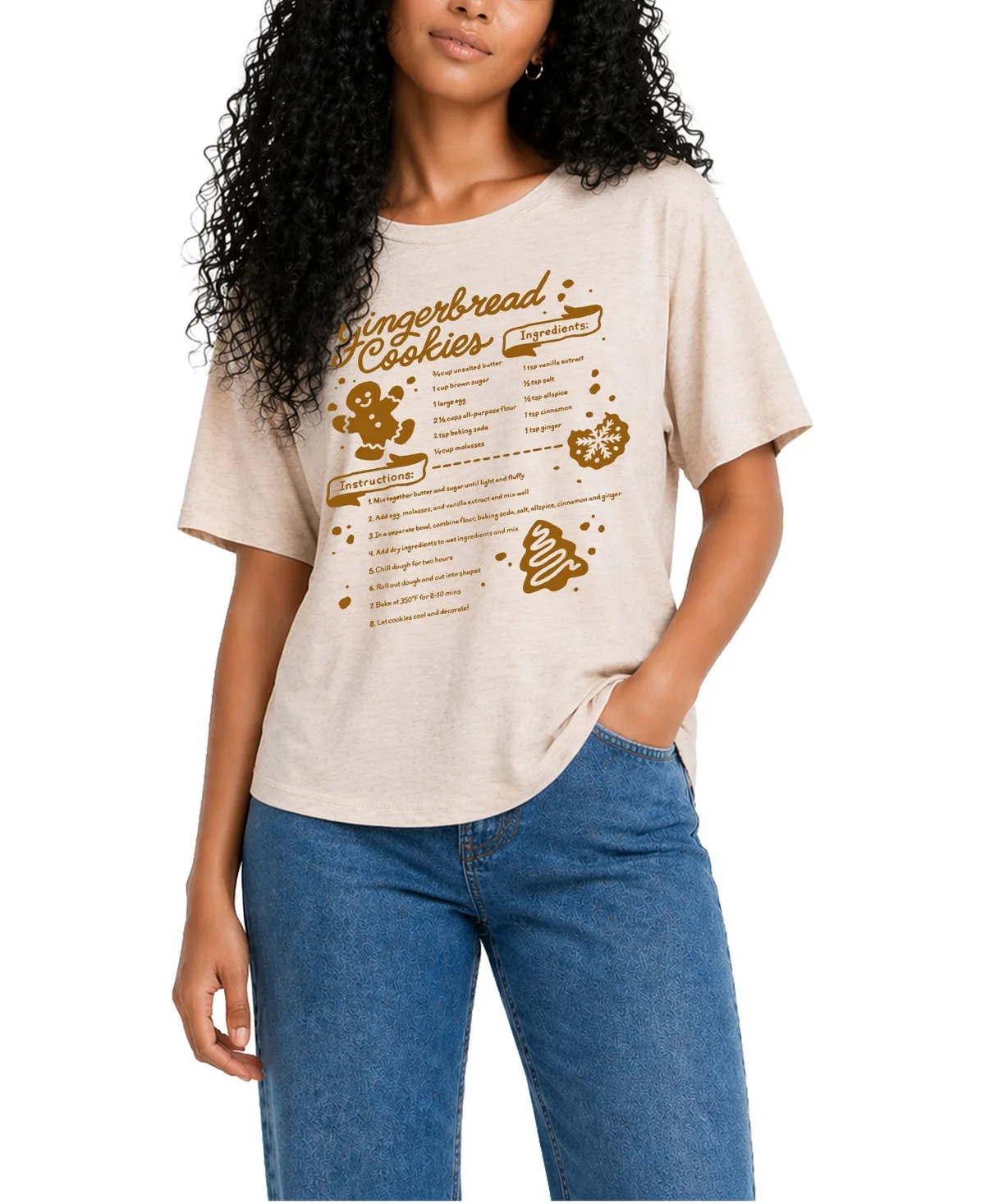 Gingerbread Cookie Recipe Oversized Graphic Crewneck T-Shirt