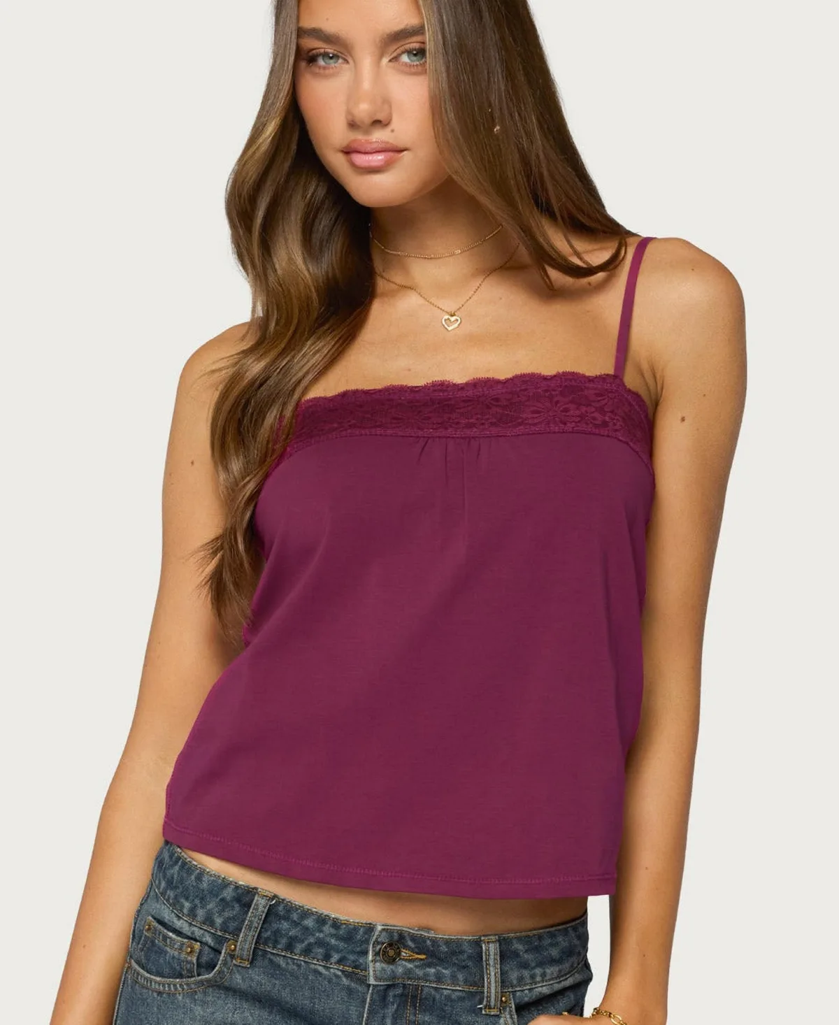 Abbe Lace Trim Square Neck Tank Top