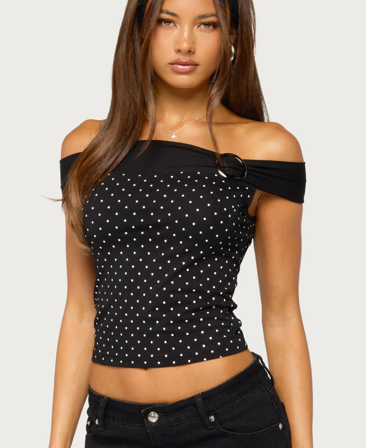 Eela Off-the-Shoulder Sleeveless Polka-Dot Top