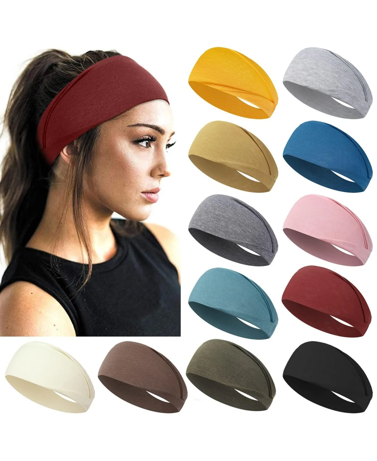 Non-Slip Wide Headbands, 12-Piece Set by Peneyon