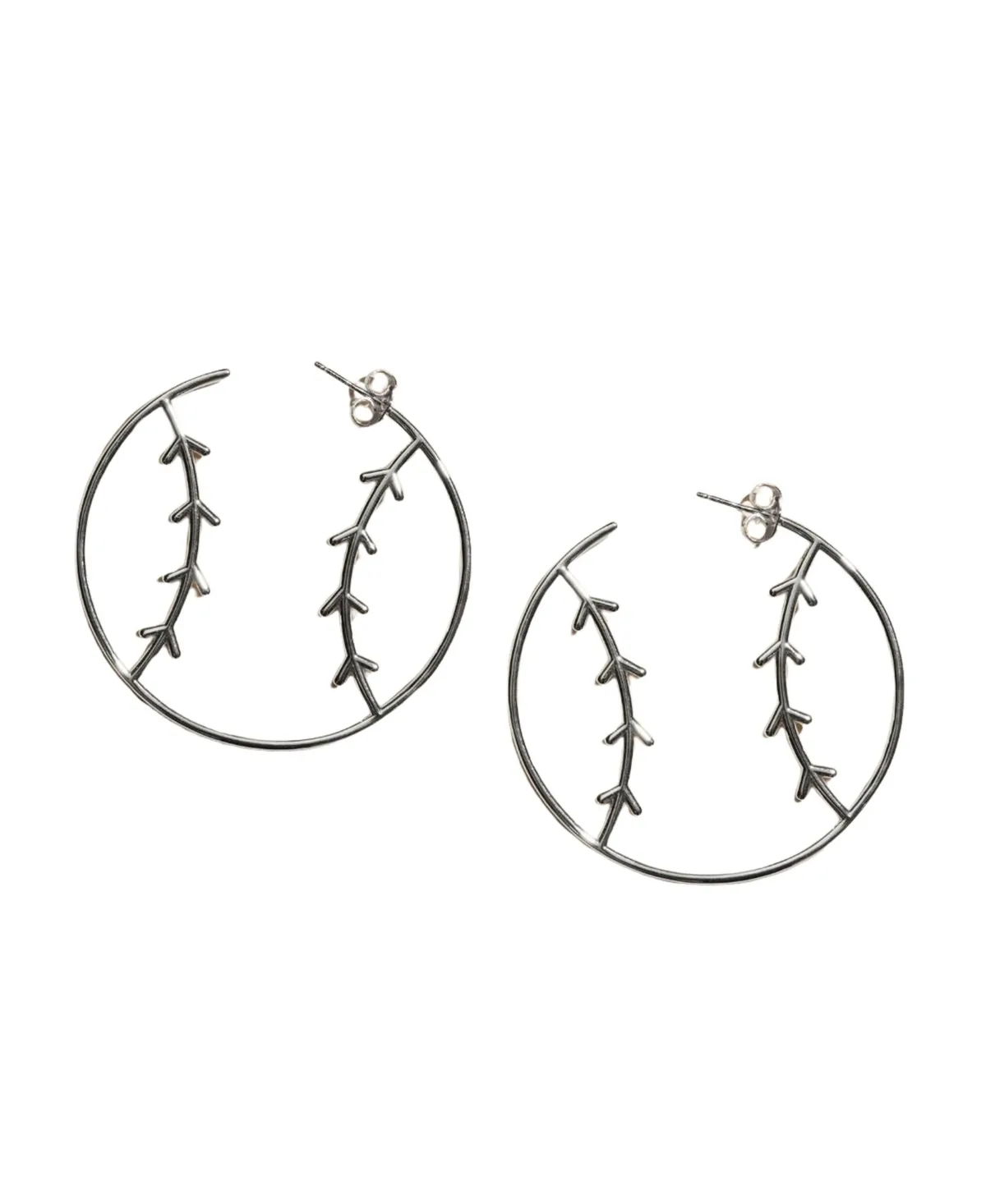 Rhodium-Plated Sterling Silver Baseball Hoop Earrings by Nickel & Suede