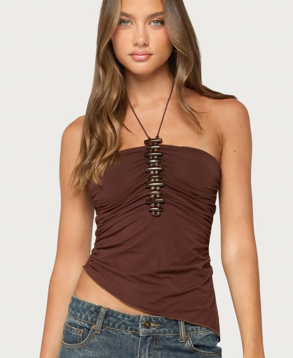 Calia Beaded Asymmetric Halter Top