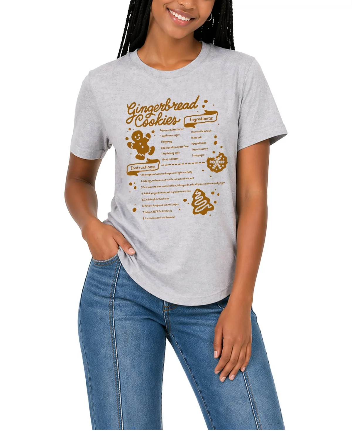Gingerbread Cookie Recipe Oversized Graphic Crewneck T-Shirt